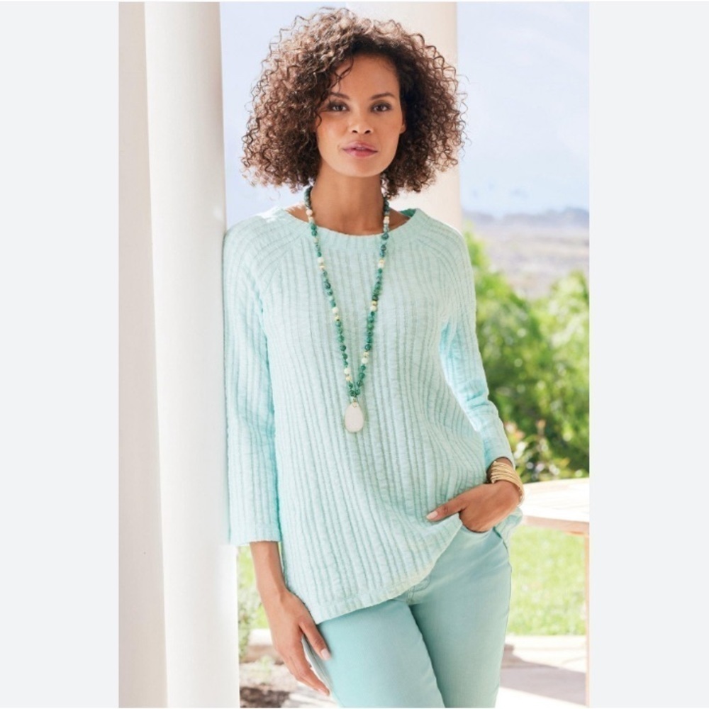 Soft surroundings seaside inspired Goldie tunic in top fair aqua size medium